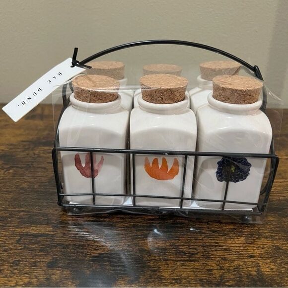 Rae Dunn Watercolor Jars With Cork Lids And Caddy - Picture 4 of 5